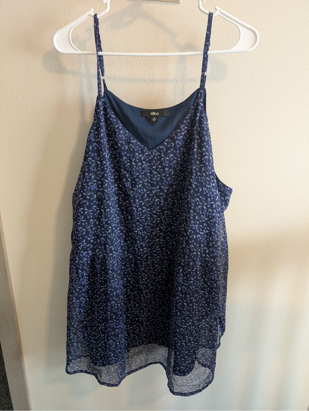 Ellos Women's 26 4x Navy Blue Floral Spaghetti Strap Tank Top Plus Size